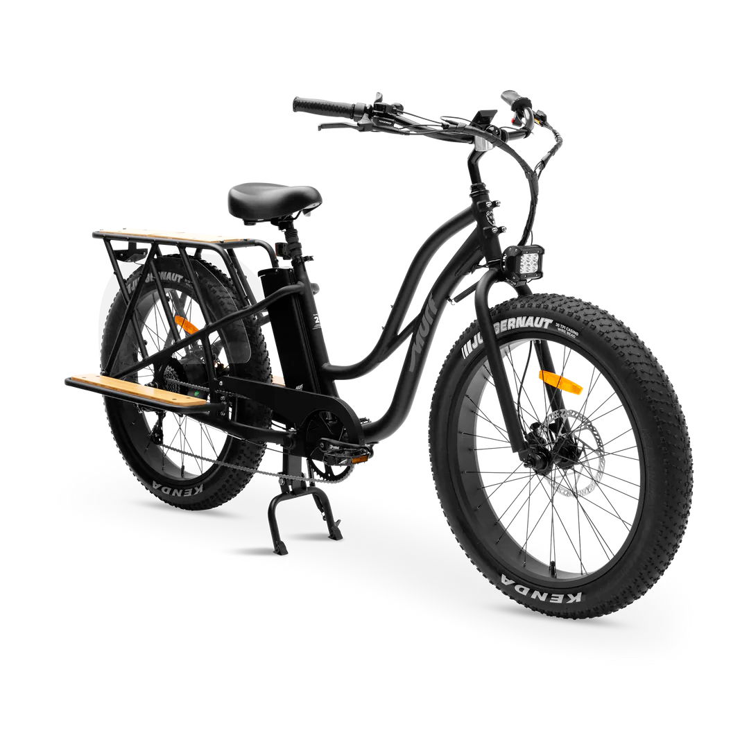 Obsidian Black Alpha Cargo heavy-duty electric utility bike angled studio shot